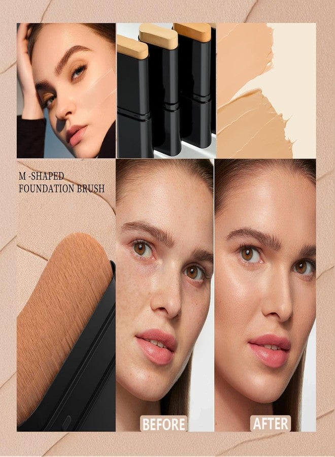 Phanund Foundation Stick, 2 in 1 Dual-Ended Long-Lasting Face Contouring Foundation, Concealer Stick with Brush, Full Coverage for Dark Circles & Blemishes, Hydrating Matte Contour Sticks for Face Makeup (03) - Image 2